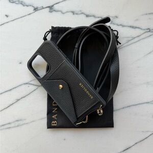Bandolier Hailey Side Slot Leather Crossbody Black/Gold - iPhone 14 Pro Max